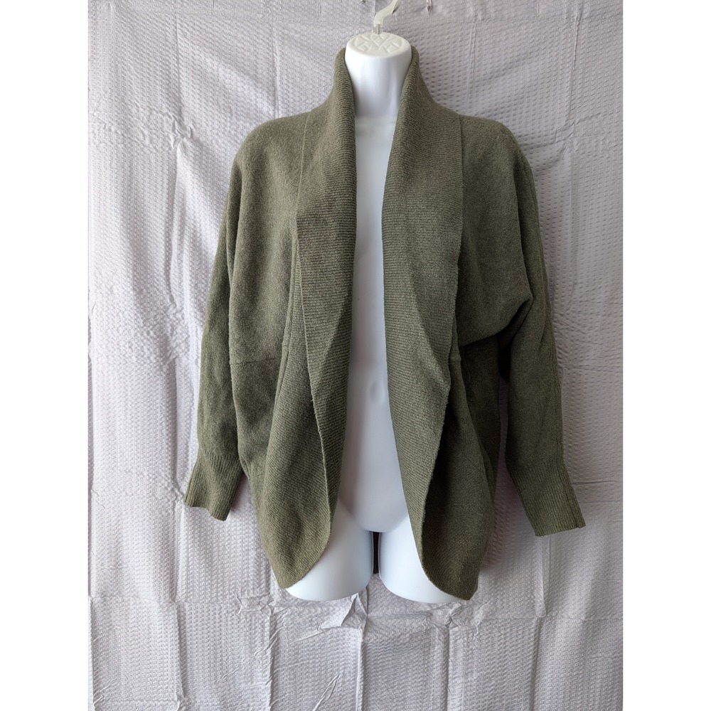 Stylus Womens Olive Green Shawl Collar Open Front Cardigan Sweater Small NWT